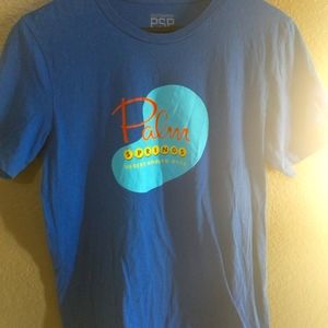 Blue lightweight tee with the Modern Oasis of Palm Springs